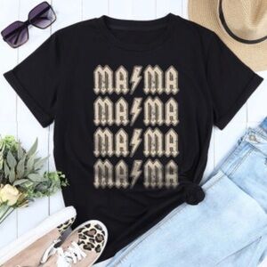 Black MAMA Lightning Bolt Graphic Tee Retro Rock Band Style T-Shirt NWT